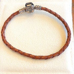 Brown woven leather Pandora bracelet